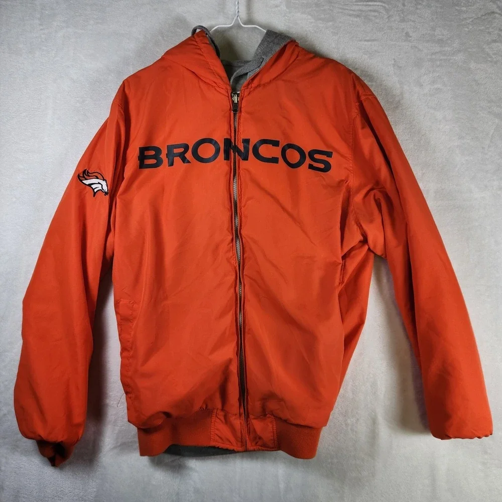 NFL‎ Denver Broncos Reversible Hoodie Jacket L Gray Orange AFC Full Zip